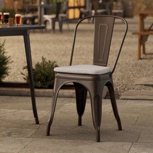 Lancaster Table & Seating Alloy Copper Outdoor Cafe Chair with Gray Fabric Magnetic Cushion Lancaster Table & Seating Alloy Copper Outdoor Cafe Chair with Gray Fabric Magnetic Cushion
