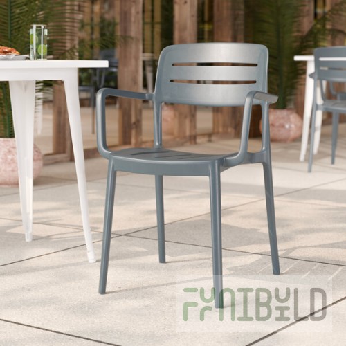 Lancaster Table & Seating Alto Shoreline Slate Slat Back Resin Arm Chair