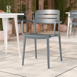 Lancaster Table & Seating Alto Shoreline Slate Slat Back Resin Arm Chair Lancaster Table & Seating Alto Shoreline Slate Slat Back Resin Arm Chair