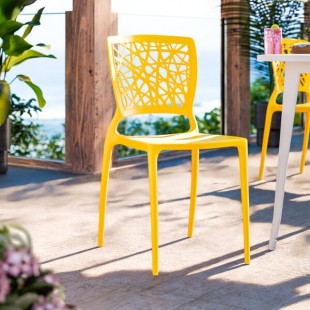 Lancaster Table & Seating Flora Sunshine Yellow Webbed Back Resin Side Chair Lancaster Table & Seating Flora Sunshine Yellow Webbed Back Resin Side Chair