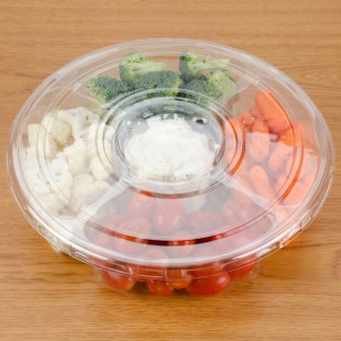 Polar Pak 5E068A-4+1P-C 68 oz. Clear PET 5-Compartment Round Platter with Lid - 100/Case Polar Pak 5E068A-4+1P-C 68 oz. Clear PET 5-Compartment Round Platter with Lid - 100/Case