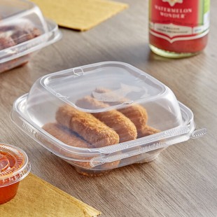 Inline Plastics Safe-T-Chef 12 oz. Tamper-Resistant, Tamper-Evident Square Hinged Container with Dome Lid - 264/Case