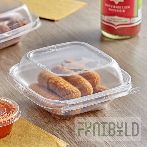 Inline Plastics Safe-T-Chef 12 oz. Tamper-Resistant, Tamper-Evident Square Hinged Container with Dome Lid - 264/Case