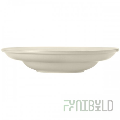 Libbey Porcelana Cream 56.5 oz. Cream White Wide Rim Rolled Edge Porcelain Pasta Bowl - Sample