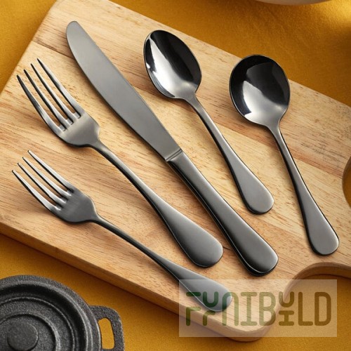 Acopa Vernon Black 18/0 Stainless Steel Heavy Weight Flatware 5-Piece Set - Sample