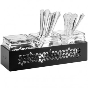 Rosseto SM314 Mosaic Matte Black Steel Holder with 3 Glass Jars
