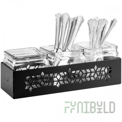 Rosseto SM314 Mosaic Matte Black Steel Holder with 3 Glass Jars