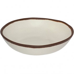 GET B-310-CRM Pottery Market 1.5 Qt. Glazed Cream Melamine Salad Bowl with Brown Trim - 12/Case
