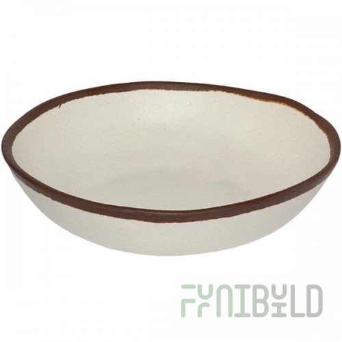 GET B-310-CRM Pottery Market 1.5 Qt. Glazed Cream Melamine Salad Bowl with Brown Trim - 12/Case