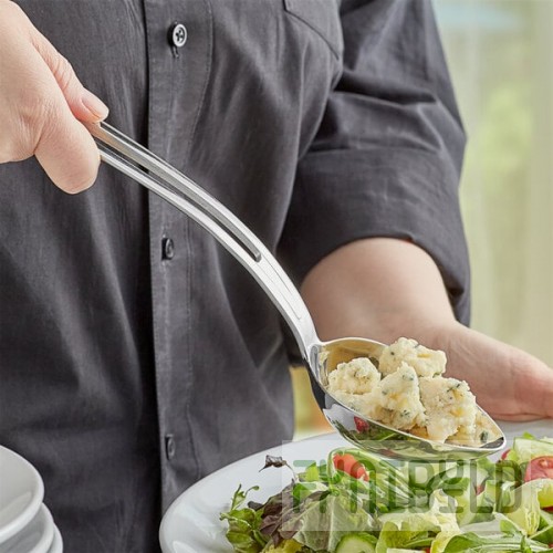 Vollrath 46721 Miramar® 2 oz. Stainless Steel Open Handle Solid Oval Serving Spoon
