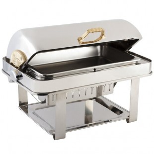 Bon Chef 14004 Elite Rectangle 8 Qt. Dripless Stainless Steel with 24K Gold Accents Roll Top Chafer with Contemporary Legs Bon Chef 14004 Elite Rectangle 8 Qt. Dripless Stainless Steel with 24K Gold Accents Roll Top Chafer with Contemporary Legs