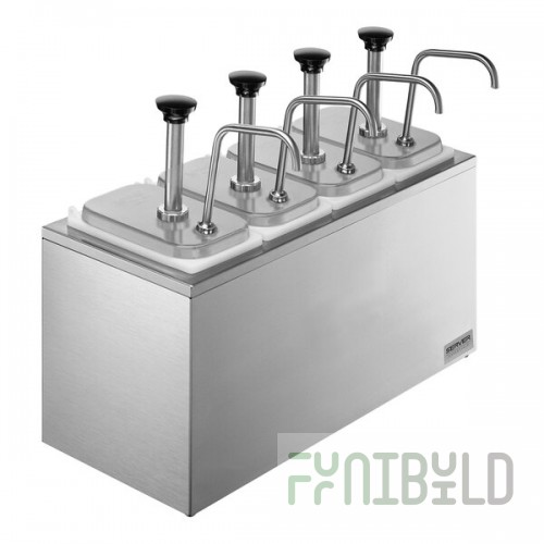 Server Stainless Steel Countertop Pump Dispenser with 4 Fountain Jars and 4 Stainless Steel Pumps
