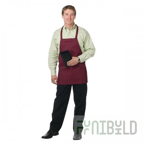 Chef Revival Burgundy Poly-Cotton Customizable Bib Apron with 3 Pockets - 28