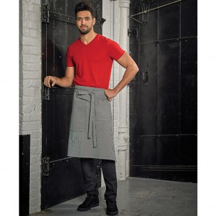 Mercer Culinary M63207RSD Metro Edge Rogue Navy & White Railroad Stripe 80/20 Cotton/Poly Bistro Apron with 3 Pockets - 25 1/2 Mercer Culinary M63207RSD Metro Edge Rogue Navy & White Railroad Stripe 80/20 Cotton/Poly Bistro Apron with 3 Pockets - 25 1/2
