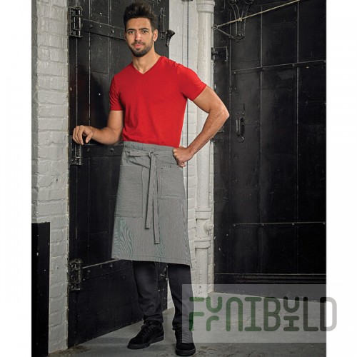 Mercer Culinary M63207RSD Metro Edge Rogue Navy & White Railroad Stripe 80/20 Cotton/Poly Bistro Apron with 3 Pockets - 25 1/2