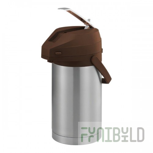 Service Ideas Color-Me-SVAC 3 Liter Brushed Stainless Steel Lined Airpot with Lever and Brown Top CTAL30BR