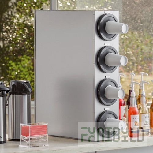 KleanTake by ServSense Stainless Steel Countertop 8-44 oz. Cup Dispenser Cabinet - 4 Slots