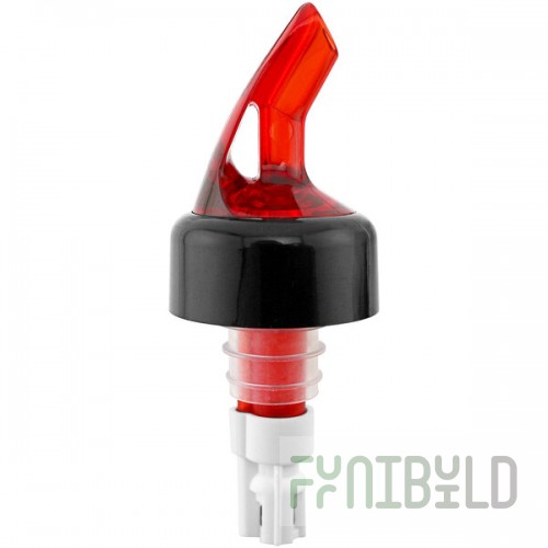 Franmara Bar-Pro 2 oz. Red Spout / White Tail Measured Liquor Pourer with Collar 8759 BU - 12/Pack
