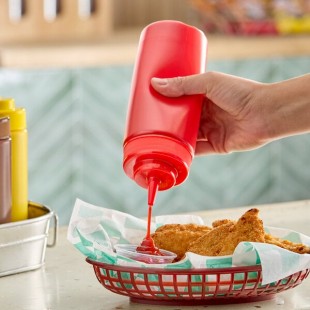 Choice 16 oz. Red Wide Mouth Squeeze Bottle - 6/Pack Choice 16 oz. Red Wide Mouth Squeeze Bottle - 6/Pack