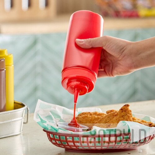 Choice 16 oz. Red Wide Mouth Squeeze Bottle - 6/Pack