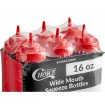 Choice 16 oz. Red Wide Mouth Squeeze Bottle - 6/Pack