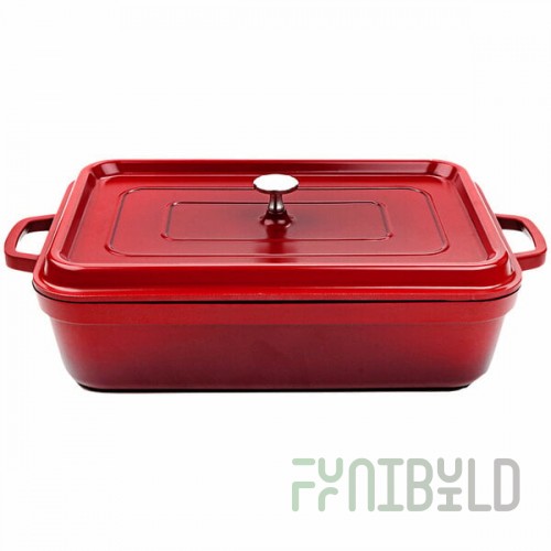 GET Heiss 7.5 Qt. Red Enamel Coated Cast Aluminum Rectangular Roasting Pan with Lid CA-017-R/BK/CC