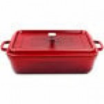 GET Heiss 7.5 Qt. Red Enamel Coated Cast Aluminum Rectangular Roasting Pan with Lid CA-017-R/BK/CC