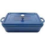 GET Heiss 7.5 Qt. Red Enamel Coated Cast Aluminum Rectangular Roasting Pan with Lid CA-017-R/BK/CC