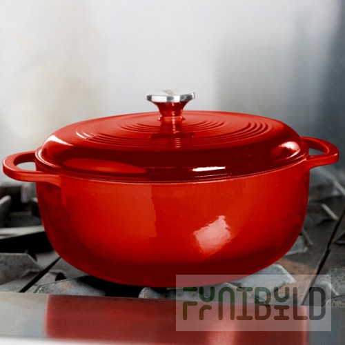 Lodge EC7D43 7.5 Qt. Island Spice Red Enameled Cast Iron Dutch Oven