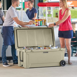 CaterGator CG170TANW Tan 170 Qt. Mobile Rotomolded Outdoor Cooler / Ice Chest CaterGator CG170TANW Tan 170 Qt. Mobile Rotomolded Outdoor Cooler / Ice Chest