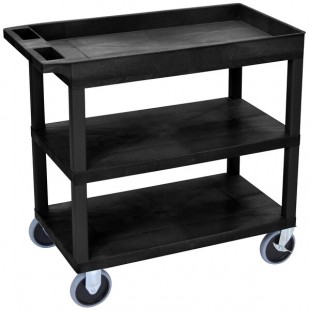 Luxor EC122HD-B Black One Tub and Two Flat Shelf Heavy-Duty Utility Cart - 18