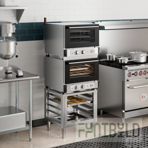 Cooking Performance Group COH-T3-A Double Stacked Electric Thermostatic 3 Tray Half Size Convection Oven with Moisture Injection and Stand - 120V