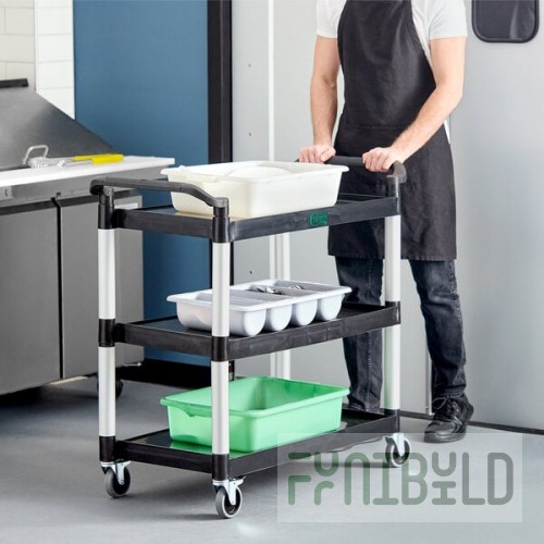 Choice Black Utility / Bussing Cart with Three Shelves - 42