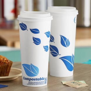 EcoChoice 24 oz. Leaf Print Compostable Paper Hot Cup and PLA Lid - 50/Case