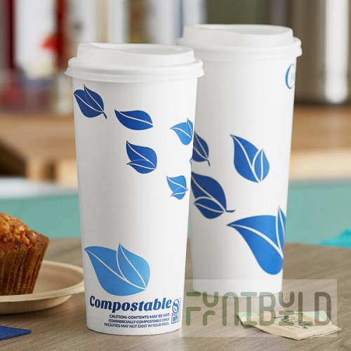 EcoChoice 24 oz. Leaf Print Compostable Paper Hot Cup and PLA Lid - 50/Case