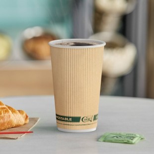 EcoChoice 16 oz. Double Wall Ripple Kraft Compostable Paper Hot Cup - 500/Case