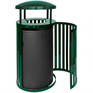 Ex-Cell Kaiser SCTP-40 D HGR Streetscape Hunter Green Gloss 45 Gallon Round Outdoor Trash Can with Canopy and Door