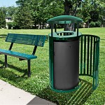 Ex-Cell Kaiser SCTP-40 D HGR Streetscape Hunter Green Gloss 45 Gallon Round Outdoor Trash Can with Canopy and Door