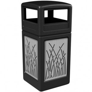 Commercial Zone 732916199 42 Gallon Black Square Trash Can with Stainless Steel Reed Panels and Dome Lid Commercial Zone 732916199 42 Gallon Black Square Trash Can with Stainless Steel Reed Panels and Dome Lid