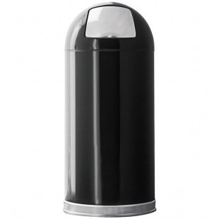 Witt Industries 15DTBK 15 Gallon Black Steel Round Indoor Decorative Trash Can with Push Door Dome Lid