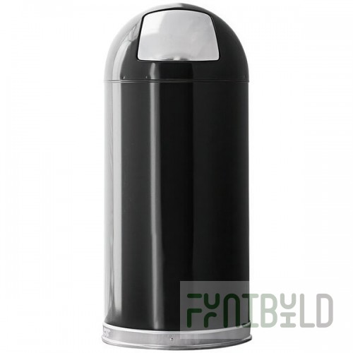 Witt Industries 15DTBK 15 Gallon Black Steel Round Indoor Decorative Trash Can with Push Door Dome Lid