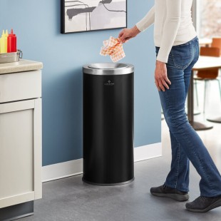 Lancaster Table & Seating 15 Gallon Black Steel Round Decorative Trash Can with Open Top Lid Lancaster Table & Seating 15 Gallon Black Steel Round Decorative Trash Can with Open Top Lid