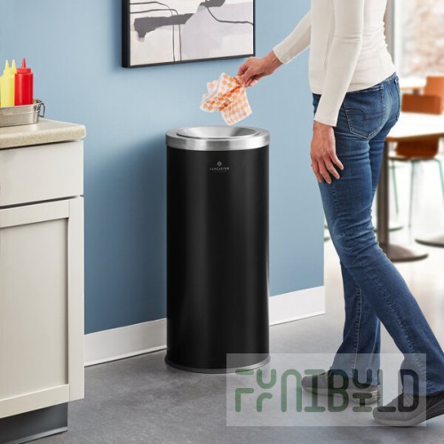 Lancaster Table & Seating 15 Gallon Black Steel Round Decorative Trash Can with Open Top Lid