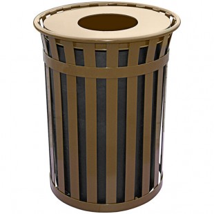 Witt Industries M5001-FT-BN Oakley Standard 50 Gallon Brown Steel Decorative Trash Can with Flat Top Lid Witt Industries M5001-FT-BN Oakley Standard 50 Gallon Brown Steel Decorative Trash Can with Flat Top Lid