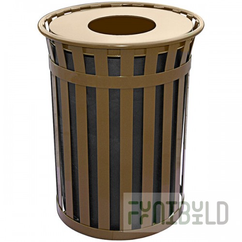 Witt Industries M5001-FT-BN Oakley Standard 50 Gallon Brown Steel Decorative Trash Can with Flat Top Lid