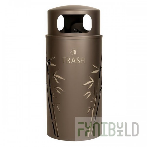 Ex-Cell Kaiser NS33-BB T BRZX Nature Series 33 Gallon Steel Brown Bamboo Round Trash Can