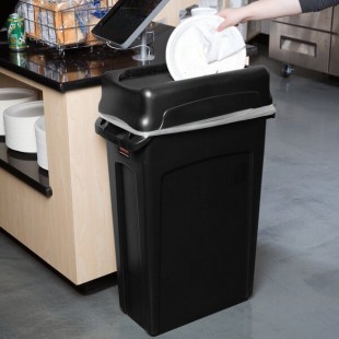 Rubbermaid® Slim Jim 92 Qt. / 23 Gallon Black Rectangular Trash Can with Black Drop Shot Lid Rubbermaid® Slim Jim 92 Qt. / 23 Gallon Black Rectangular Trash Can with Black Drop Shot Lid