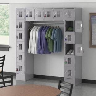 Regency Space Solutions Gray 6 Tier Locker with 16 Compartments and Garment Rack Regency Space Solutions Gray 6 Tier Locker with 16 Compartments and Garment Rack