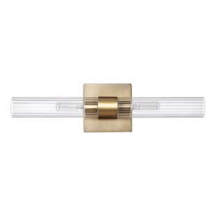 Globe 2-Light Soft Glam Matte Brass Vanity Light with Cylindrical Glass Shades - 120V, 40W Globe 2-Light Soft Glam Matte Brass Vanity Light with Cylindrical Glass Shades - 120V, 40W