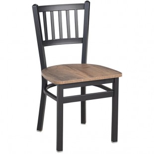 BFM Seating Troy Sand Black Steel Slat Back Chair with Relic Knotty Pine Melamine Seat BFM Seating Troy Sand Black Steel Slat Back Chair with Relic Knotty Pine Melamine Seat